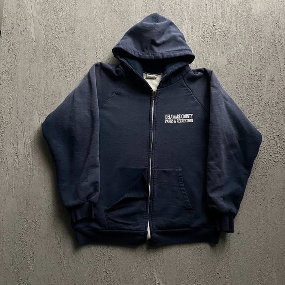 Vintage Camber Zip Up Hoodie Large Blue 1990s Delaware County Parks Thermal